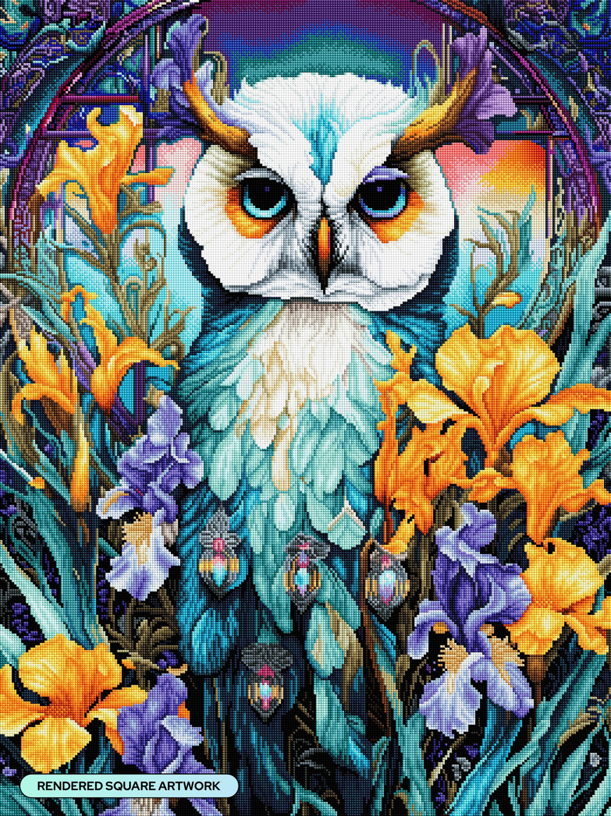 Diamond Painting Colorful Floral Owl 25.6" x 34.3" (65cm x 86.9cm) / Square With 70 Colors Including 2 ABs and 3 Fairy Dust Diamonds / 91,089