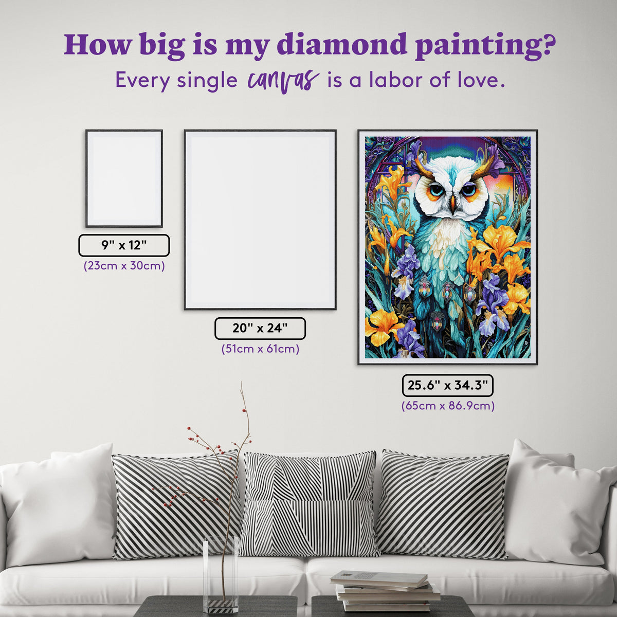 Diamond Painting Colorful Floral Owl 25.6" x 34.3" (65cm x 86.9cm) / Square With 70 Colors Including 2 ABs and 3 Fairy Dust Diamonds / 91,089