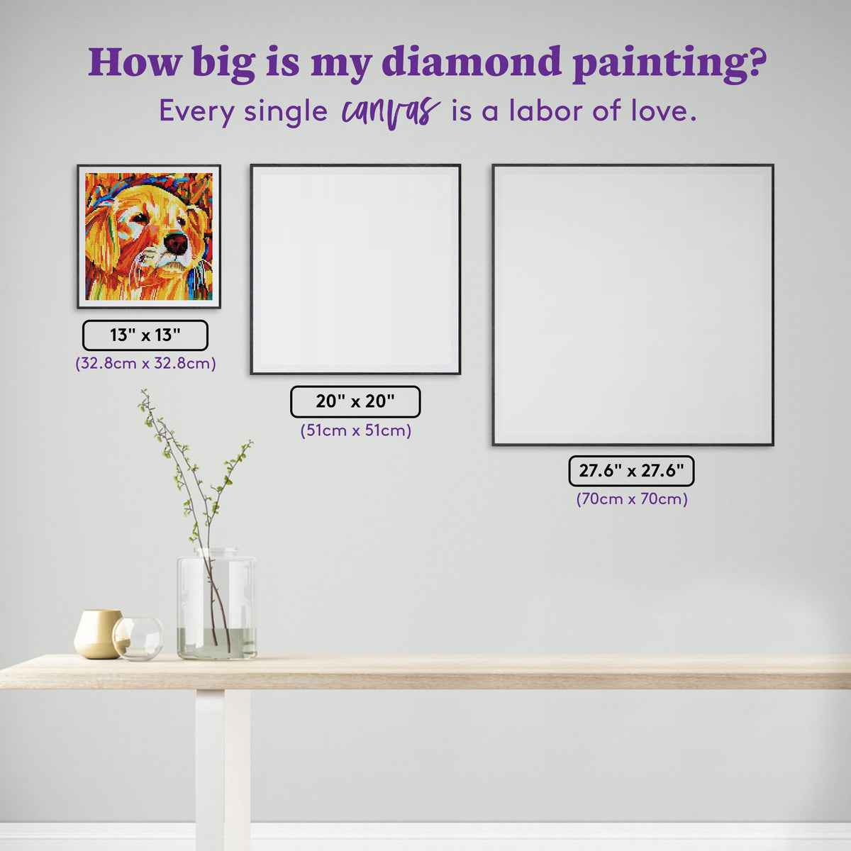Diamond Painting Colorful Golden Retriever 13" x 13" (32.8cm x 32.8cm) / Round with 41 Colors including 3 ABs and 2 Fairy Dust Diamonds / 13,689