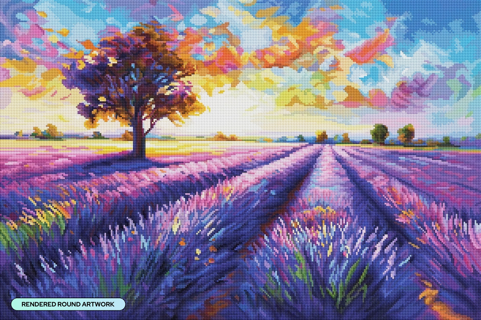 Diamond Painting Colorful Lavender Field Landscape 33" x 22" (83.7cm x 55.6cm) / Round with 55 Colors including 2 ABs and 4 Fairy Dust Diamonds / 61,408