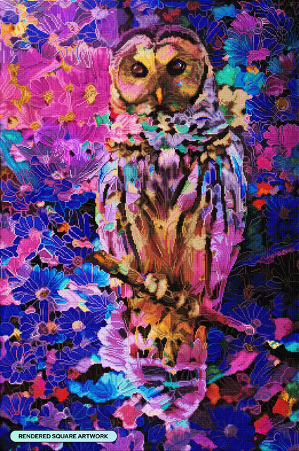 Diamond Painting Colorful Owl 25.7" x 38.6" (65cm x 97.8cm) / Square with 69 Colors including 2 ABs and 4 Fairy Dust Diamonds / 102,573