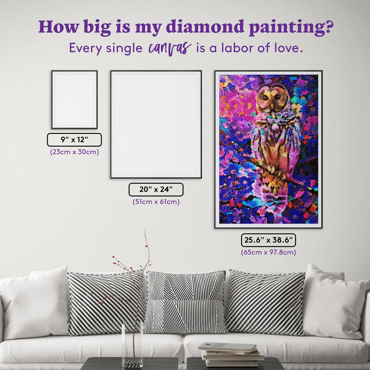 Diamond Painting Colorful Owl 25.7" x 38.6" (65cm x 97.8cm) / Square with 69 Colors including 2 ABs and 4 Fairy Dust Diamonds / 102,573