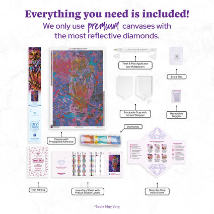 Diamond Painting Colorful Owl 25.7" x 38.6" (65cm x 97.8cm) / Square with 69 Colors including 2 ABs and 4 Fairy Dust Diamonds / 102,573