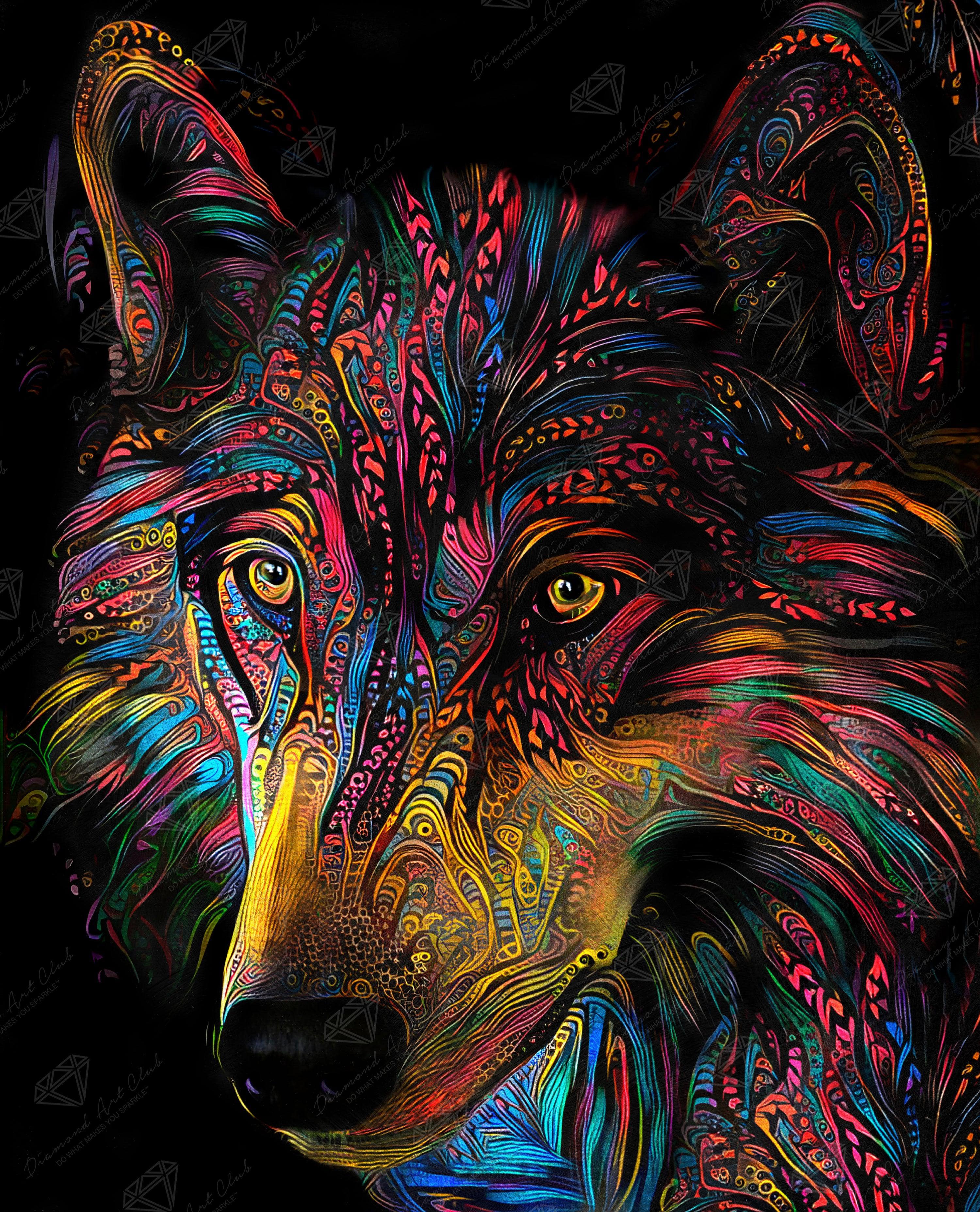 Finished Rainbow Wolf Diamond Painting 