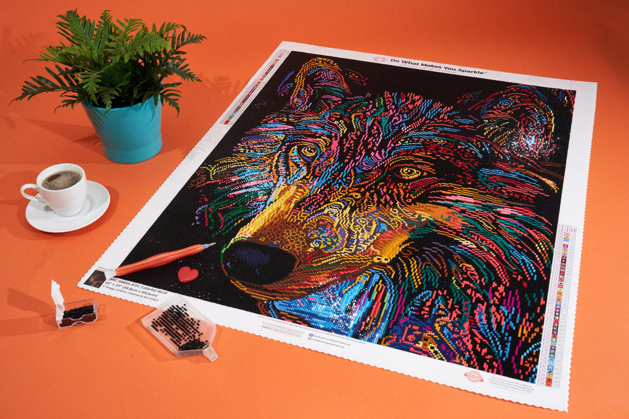 Diamond Painting Colorful Wolf 22" x 27" (55.8cm x 69cm) / Square with 44 Colors including 4 ABs including 2 Fairy Dust Diamonds / 62,048