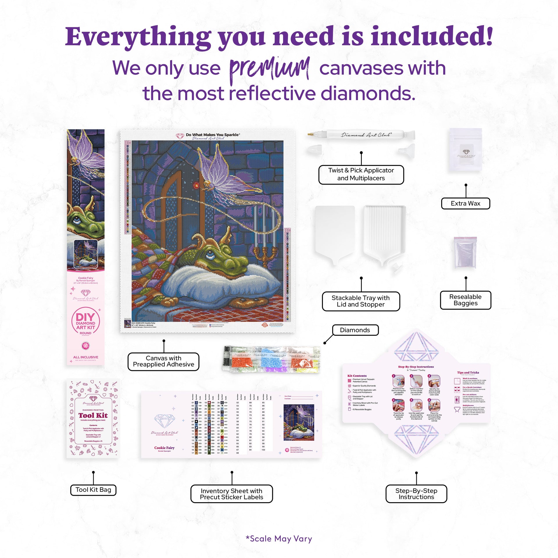 Diamond Painting Cookie Fairy 22" x 26" (55.6cm x 66cm) / Round with 51 Colors including 2 ABs and 1 Frosted Diamond and 5 Fairy Dust Diamonds / 48,480