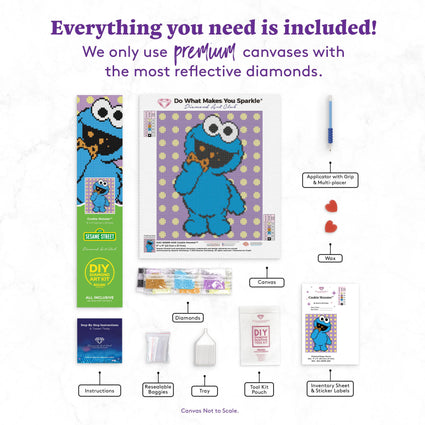 Diamond Painting Cookie Monster™ 9" x 11" (22.7cm x 27.7cm) / Round with 6 Colors including 1 AB Diamonds and 1 Glow in the Dark Diamonds / 8,019