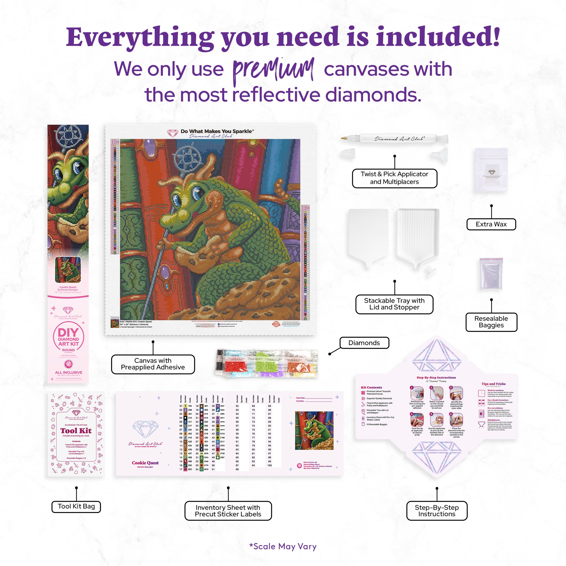 Diamond Painting Cookie Quest 20" x 20" (50.6cm x 50.6cm) / Round with 48 Colors including 3 ABs and 1 Electro Diamond and 6 Fairy Dust Diamonds / 33,856