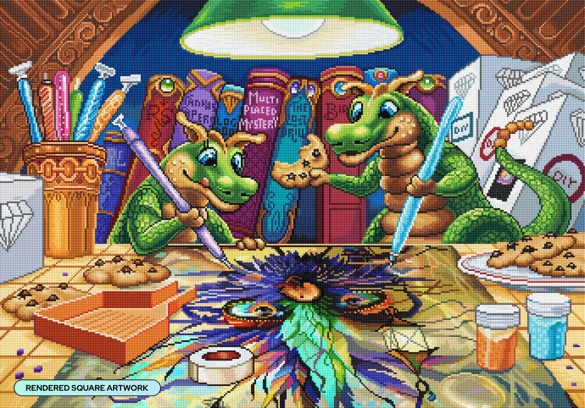 Diamond Painting Cookies, Books, Diamonds & Birds 33.9" x 23.6" (85.9cm x 60cm) / Square with 92 Colors including 5 ABs and 1 Iridescent Diamond and 4 Fairy Dust Diamonds / 83,145