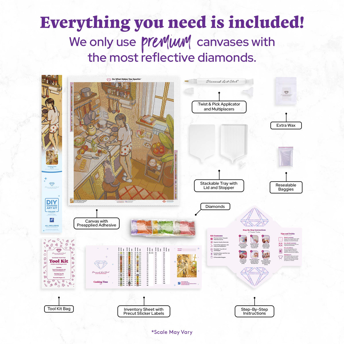 Diamond Painting Cooking Time 27.6" x 32.3" (69.9cm x 81.9cm) / Square With 52 Colors Including 2 ABs and 4 Fairy Dust Diamonds / 92,449