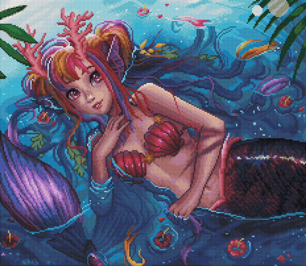 Diamond Painting Coral Mermaid 25" x 22" (63.8cm x 55.6cm) / Round with 67 Colors including 2 ABs and 5 Fairy Dust Diamonds / 46,864