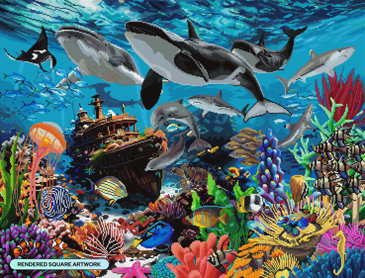 Diamond Painting Coral Ocean 36.2" x 27.6" (91.8cm x 69.9cm) / Square with 86 Colors including 3 ABs and 3 Fairy Dust Diamonds / 103,689