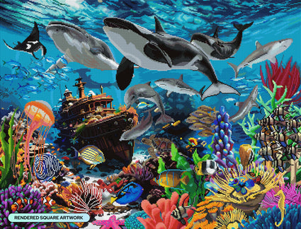 Diamond Painting Coral Ocean 36.2" x 27.6" (91.8cm x 69.9cm) / Square with 86 Colors including 3 ABs and 3 Fairy Dust Diamonds / 103,689