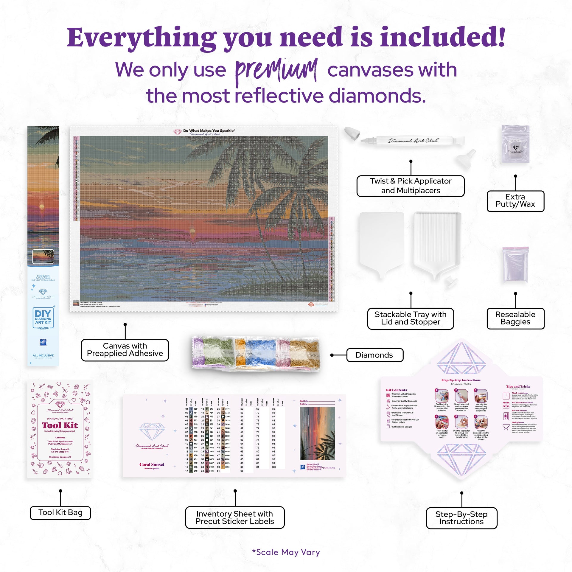 Diamond Painting Coral Sunset 38.6" x 25.6" (97.8cm x 65cm) / Square with 50 Colors including 2 ABs and 3 Fairy Dust Diamonds / 102,573