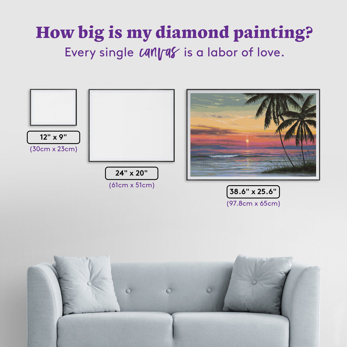 Diamond Painting Coral Sunset 38.6" x 25.6" (97.8cm x 65cm) / Square with 50 Colors including 2 ABs and 3 Fairy Dust Diamonds / 102,573