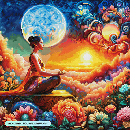 Diamond Painting Cosmic Meditation 27.6" x 27.6" (69.9cm x 69.9cm) / Square with 58 Colors including 2 ABs and 3 Fairy Dust Diamonds / 78,961