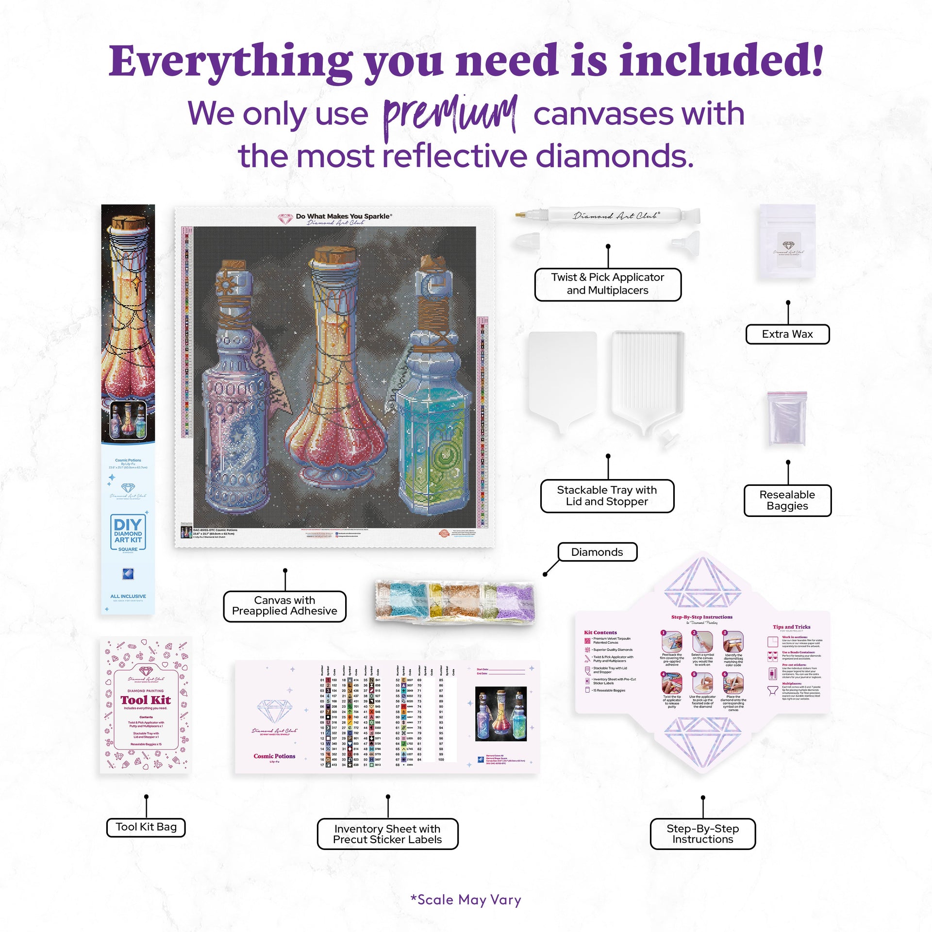 Diamond Painting Cosmic Potions 23.6" x 25.1" (60cm x 63.7cm) / Square With 68 Colors Including 6 ABs and 4 Iridescent Diamonds and 2 Fairy Dust Diamonds / 61,696