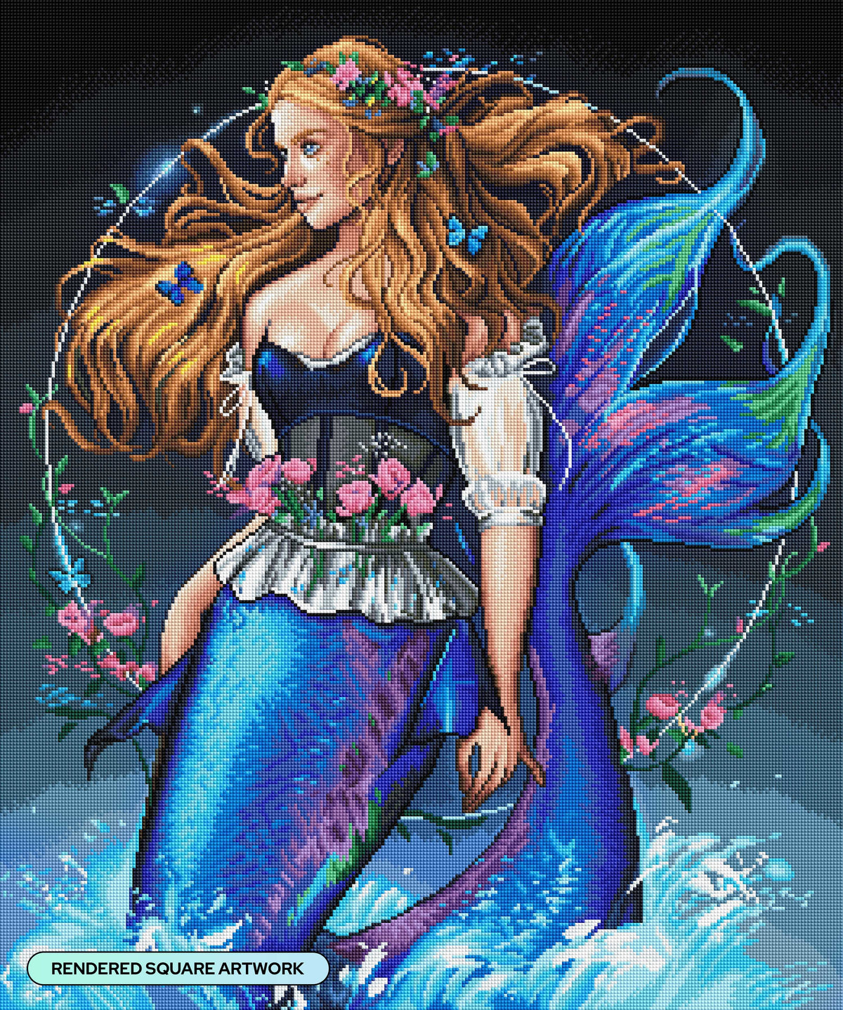 Diamond Painting Cottage Girl Mermaid 25.6" x 30.7" (65cm x 78cm) / Square With 55 Colors Including 3 ABs and 4 Fairy Dust Diamonds / 81,693