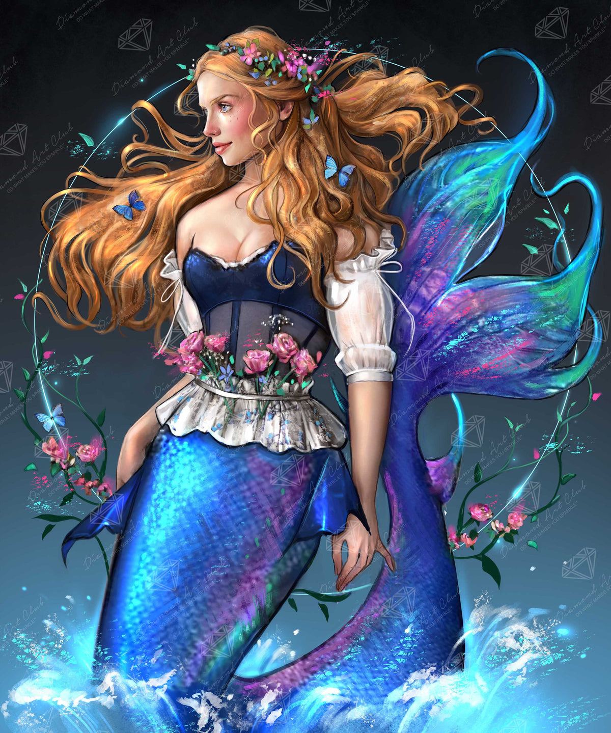 Diamond Painting Cottage Girl Mermaid 25.6" x 30.7" (65cm x 78cm) / Square With 55 Colors Including 3 ABs and 4 Fairy Dust Diamonds / 81,693