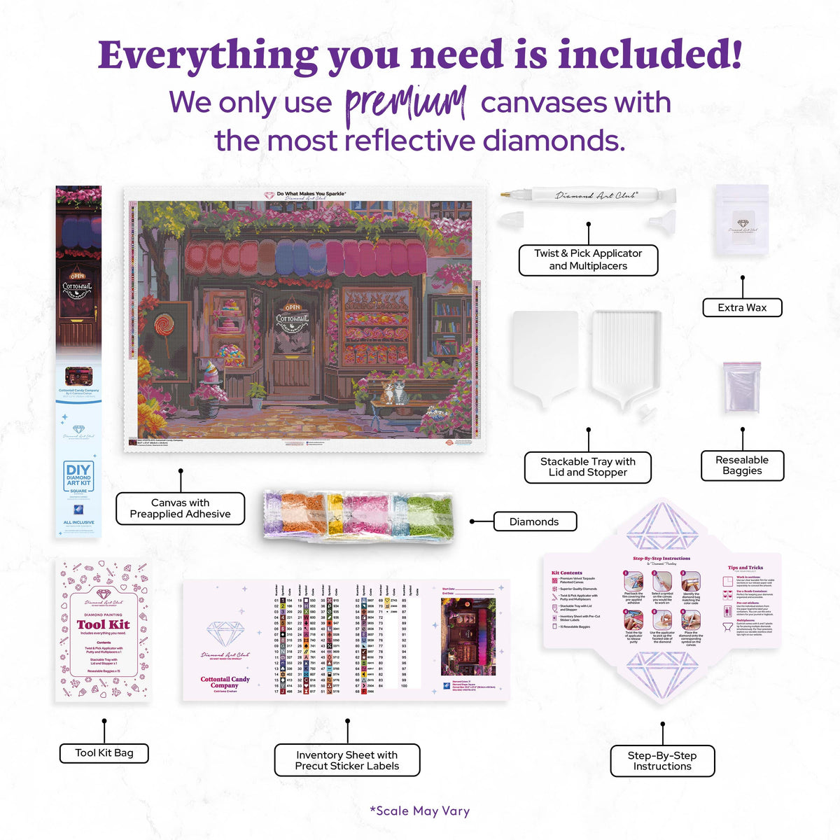 Diamond Painting Cottontail Candy Company 39" x 27.6" (98.8cm x 69.9cm) / Square with 71 Colors including 3 ABs and 6 Fairy Dust Diamonds / 111,557