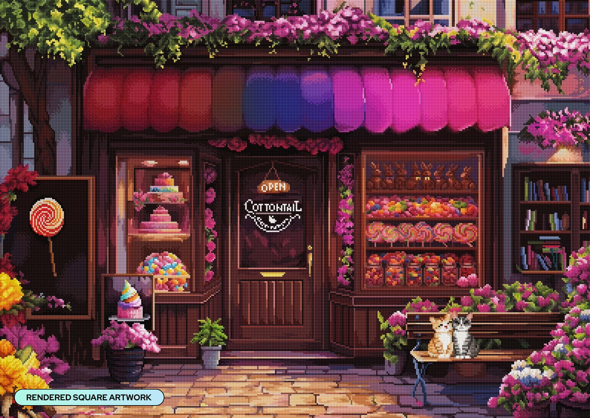 Diamond Painting Cottontail Candy Company 39" x 27.6" (98.8cm x 69.9cm) / Square with 71 Colors including 3 ABs and 6 Fairy Dust Diamonds / 111,557