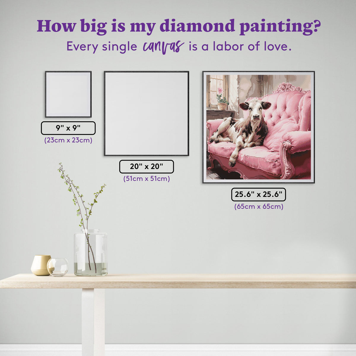 Diamond Painting Couch Cow 25.6" x 25.6" (65cm x 65cm) / Square with 47 Colors including 2 ABs and 2 Fairy Dust Diamonds / 68,121