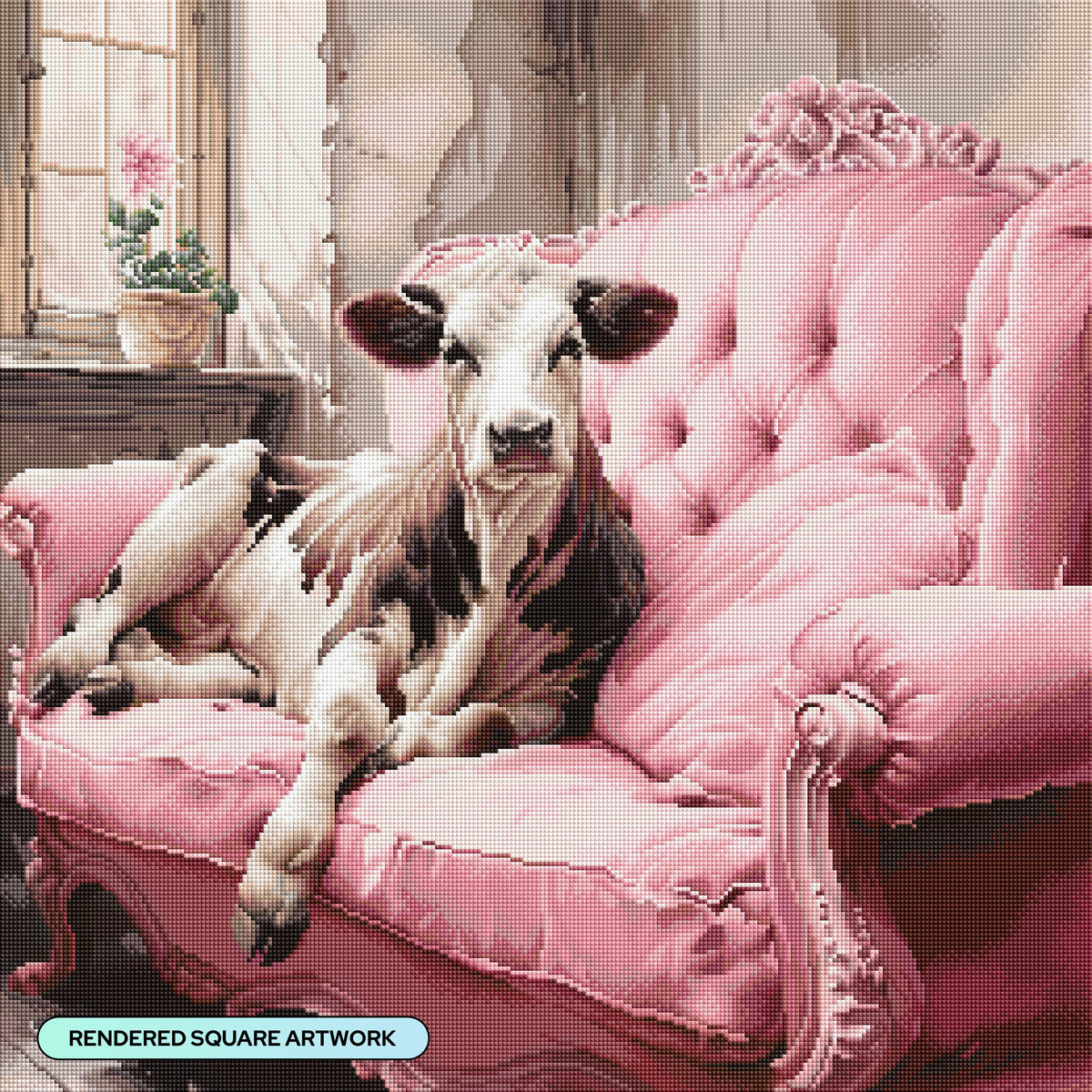 Diamond Painting Couch Cow 25.6" x 25.6" (65cm x 65cm) / Square with 47 Colors including 2 ABs and 2 Fairy Dust Diamonds / 68,121