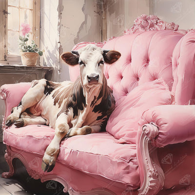 Diamond Painting Couch Cow 25.6" x 25.6" (65cm x 65cm) / Square with 47 Colors including 2 ABs and 2 Fairy Dust Diamonds / 68,121