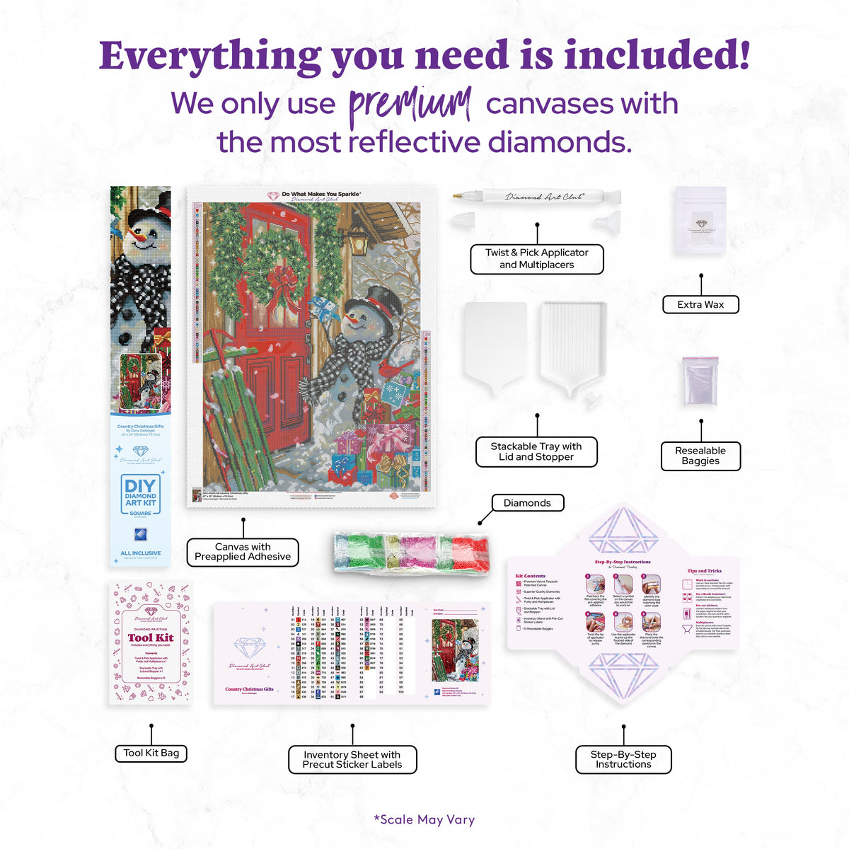 Diamond Painting Country Christmas Gifts 22" x 29" (55.8cm x 73.7cm) / Square with 62 Colors including 4 ABs / 66,304