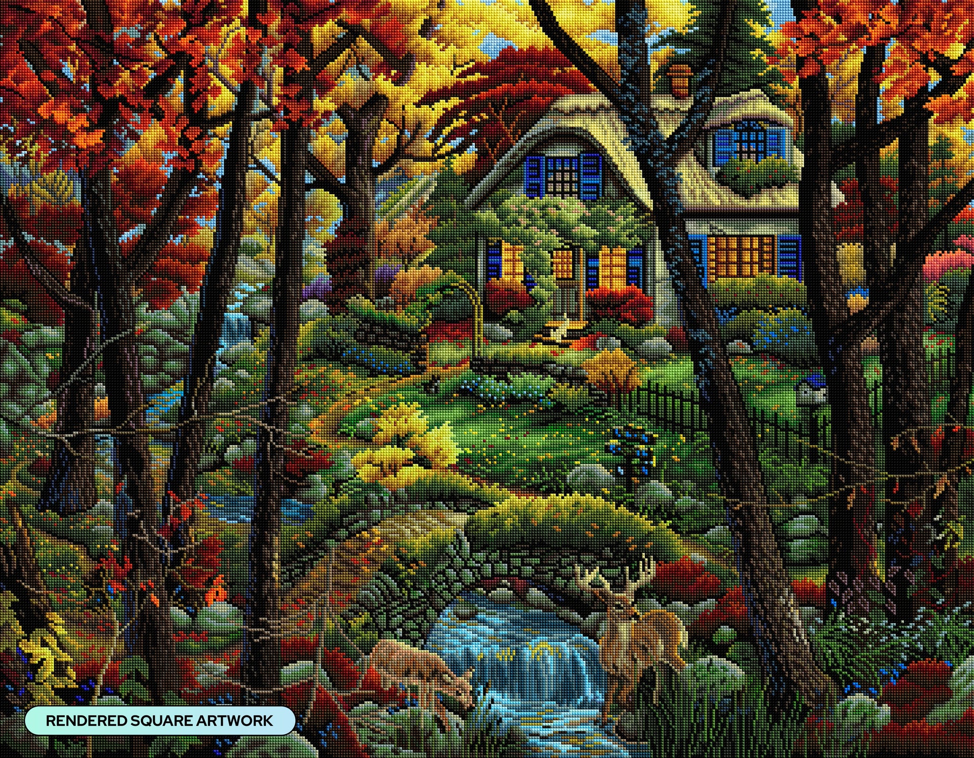 Diamond Painting Country Cottage Retreat 35.4" x 27.6" (89.9cm x 69.9cm) / Square with 64 Colors including 2 ABs and 6 Fairy Dust Diamonds / 101,441