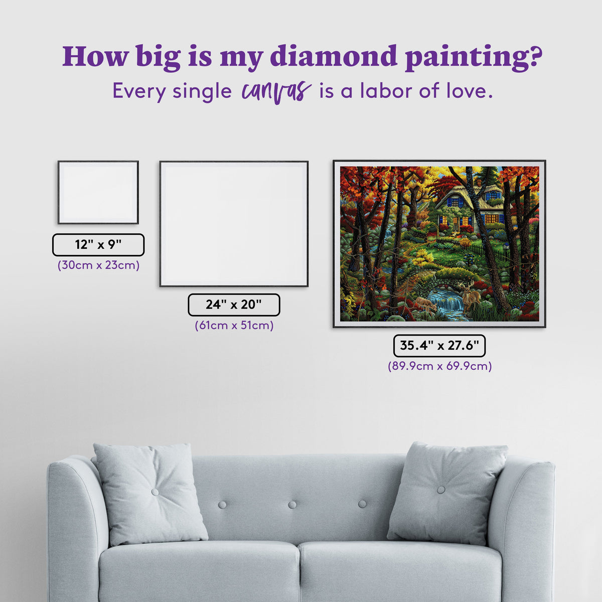 Diamond Painting Country Cottage Retreat 35.4" x 27.6" (89.9cm x 69.9cm) / Square with 64 Colors including 2 ABs and 6 Fairy Dust Diamonds / 101,441