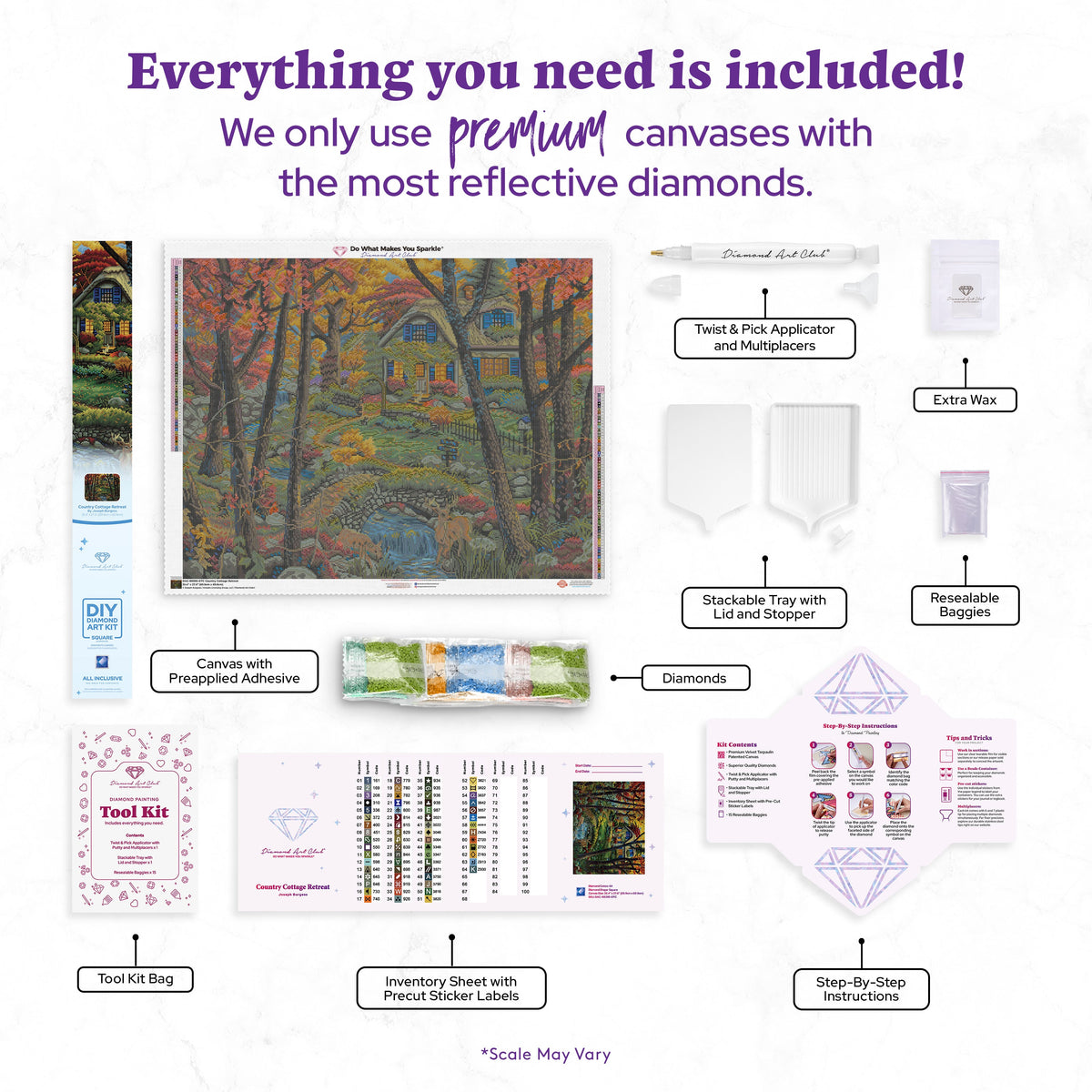 Diamond Painting Country Cottage Retreat 35.4" x 27.6" (89.9cm x 69.9cm) / Square with 64 Colors including 2 ABs and 6 Fairy Dust Diamonds / 101,441
