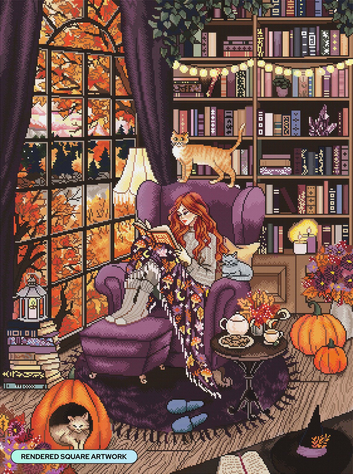 Diamond Painting Cozy Autumn 27.6" x 37" (69.9cm x 93.8cm) / Square with 71 Colors including 3 ABs and 1 Iridescent Diamond and 3 Fairy Dust Diamonds / 105,937