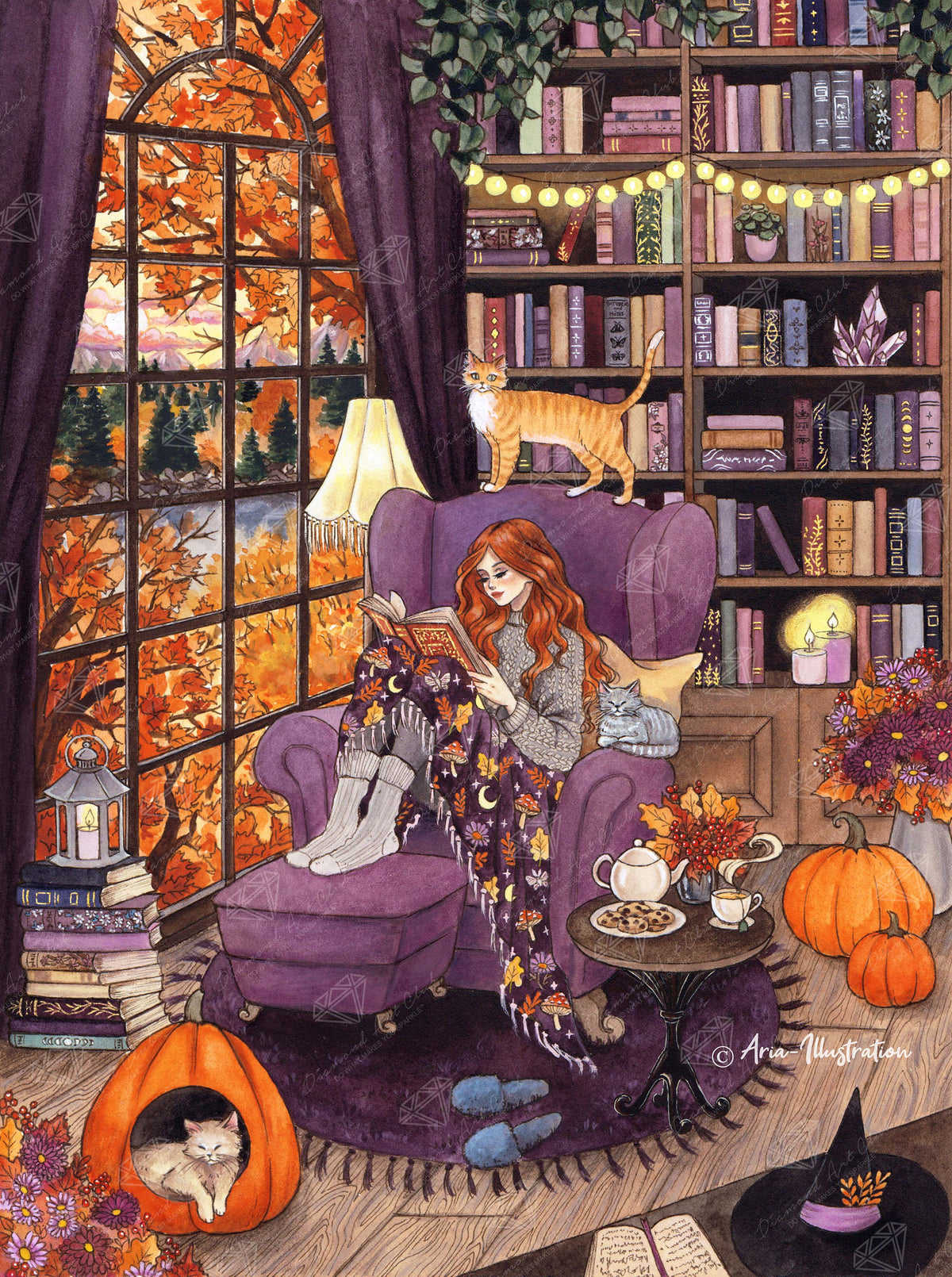 Diamond Painting Cozy Autumn 27.6" x 37" (69.9cm x 93.8cm) / Square with 71 Colors including 3 ABs and 1 Iridescent Diamond and 3 Fairy Dust Diamonds / 105,937