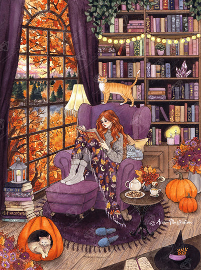 Diamond Painting Cozy Autumn 27.6" x 37" (69.9cm x 93.8cm) / Square with 71 Colors including 3 ABs and 1 Iridescent Diamond and 3 Fairy Dust Diamonds / 105,937