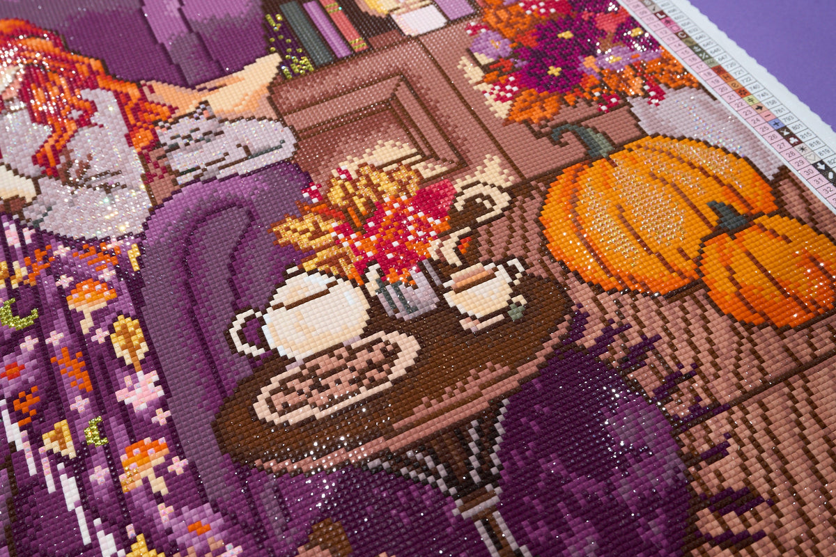 Diamond Painting Cozy Autumn 27.6" x 37" (69.9cm x 93.8cm) / Square with 71 Colors including 3 ABs and 1 Iridescent Diamond and 3 Fairy Dust Diamonds / 105,937