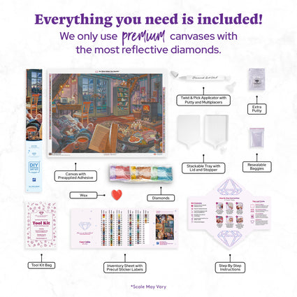 Diamond Painting Cozy Cabin 38.6" x 27.6" (98cm x 70cm) / Square with 89 Colors including 3 ABs and 1 Iridescent Diamond and 2 Fairy Dust Diamonds / 110,433