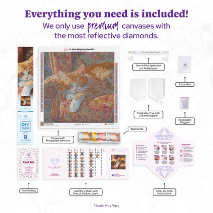 Diamond Painting Cozy Cat 22" x 22" (55.8cm x 55.8cm) / Square with 72 Colors including 2 ABs and 2 Fairy Dust Diamonds / 50,176