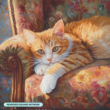 Diamond Painting Cozy Cat 22" x 22" (55.8cm x 55.8cm) / Square with 72 Colors including 2 ABs and 2 Fairy Dust Diamonds / 50,176