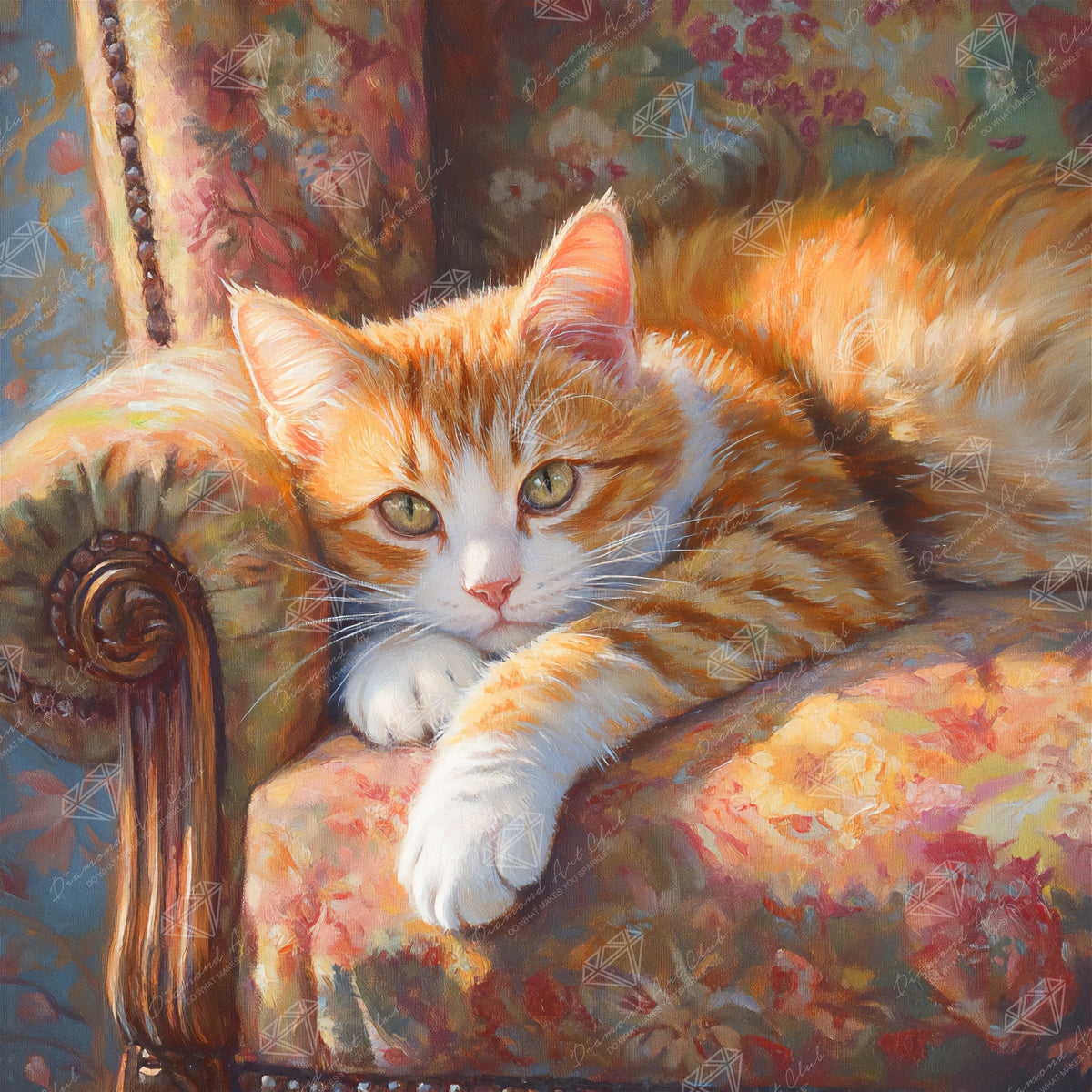 Diamond Painting Cozy Cat 22" x 22" (55.8cm x 55.8cm) / Square with 72 Colors including 2 ABs and 2 Fairy Dust Diamonds / 50,176