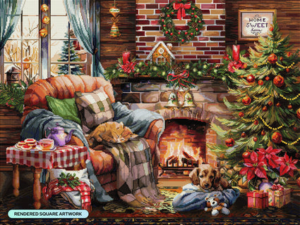Diamond Painting Cozy Christmas Cottage 36.6" x 27.6" (92.8cm x 69.9cm) / Square With 80 Colors Including 2 ABs and 1 Electro Diamond and 3 Fairy Dust Diamonds / 104,813