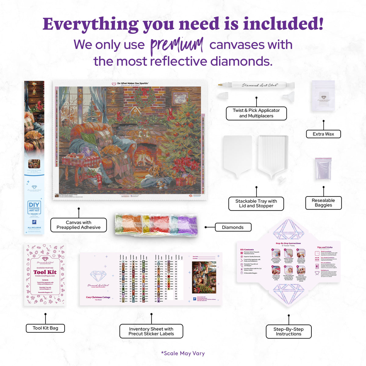 Diamond Painting Cozy Christmas Cottage 36.6" x 27.6" (92.8cm x 69.9cm) / Square With 80 Colors Including 2 ABs and 1 Electro Diamond and 3 Fairy Dust Diamonds / 104,813