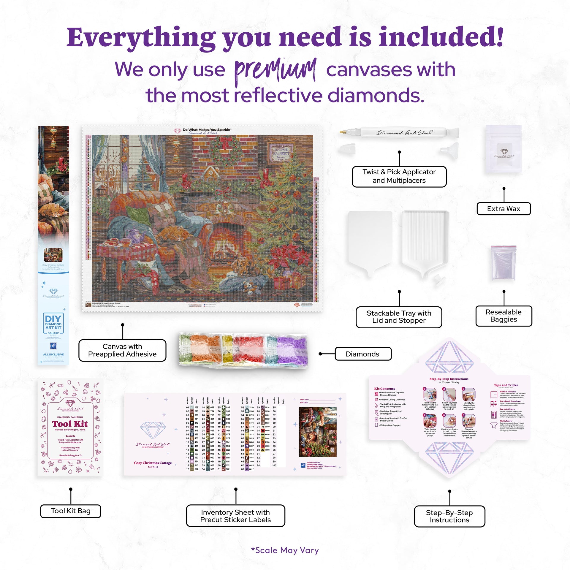 Diamond Painting Cozy Christmas Cottage 36.6" x 27.6" (92.8cm x 69.9cm) / Square With 80 Colors Including 2 ABs and 1 Electro Diamond and 3 Fairy Dust Diamonds / 104,813