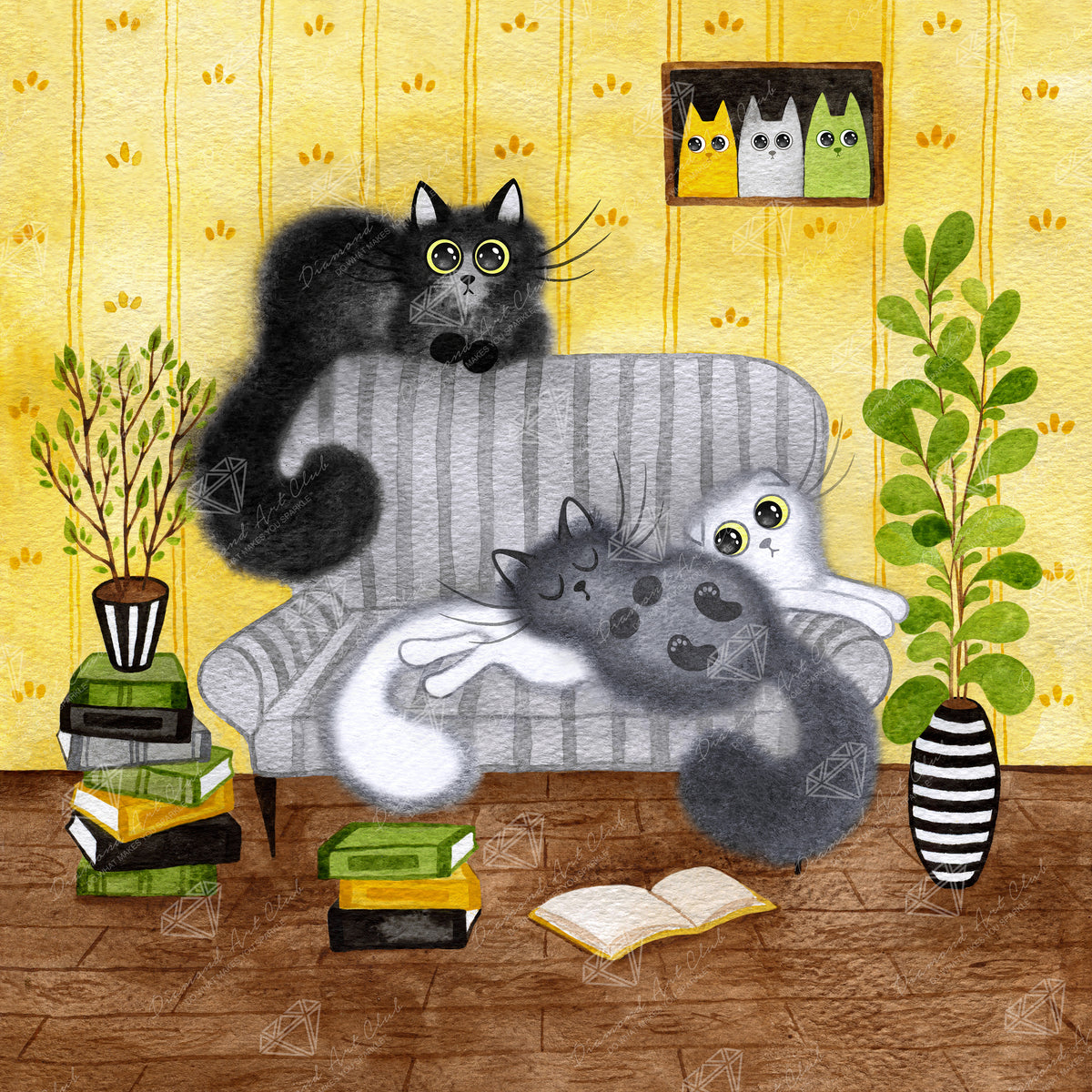 Diamond Painting Cozy Couch Companions 23.6" x 23.6" (60cm x 60cm) / Square With 63 Colors Including 2 ABs and 1 Iridescent Diamond and 1 Fairy Dust Diamond / 58,081