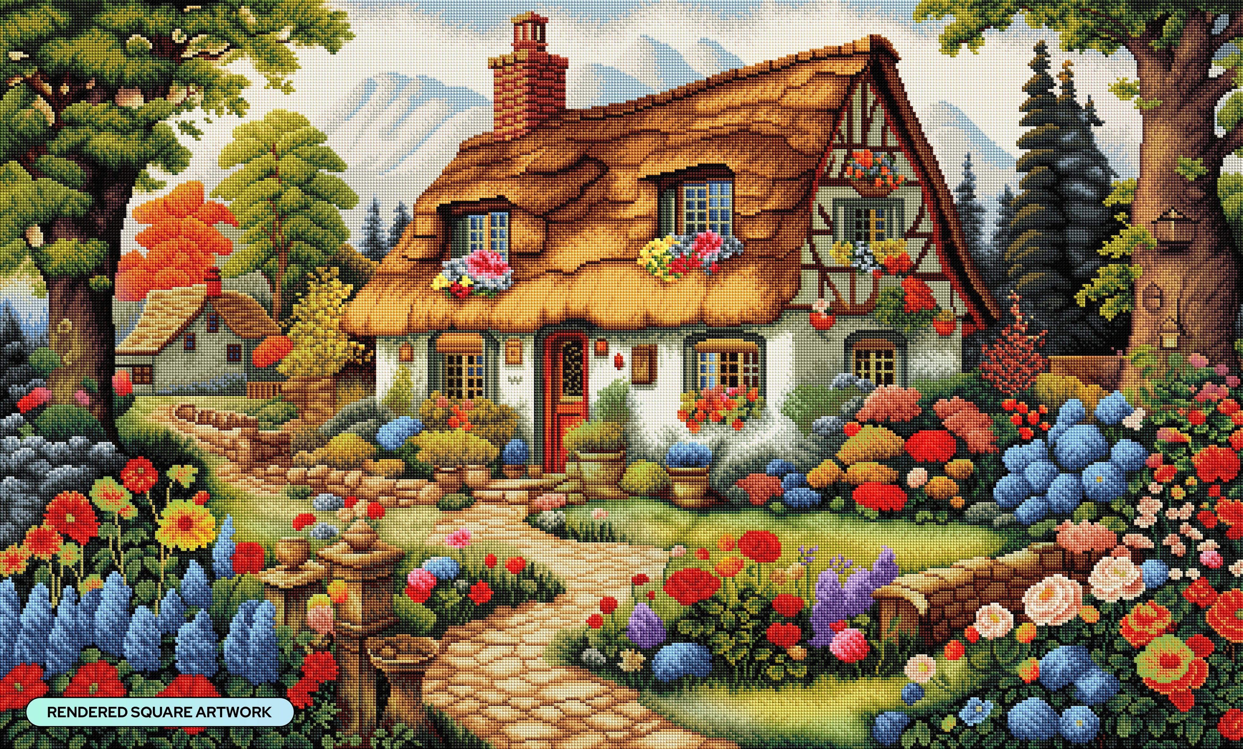 ダイヤモンドアートクラブ Cottage in the  Cozy Thatched Cottage in Bloom – Diamond Art Club