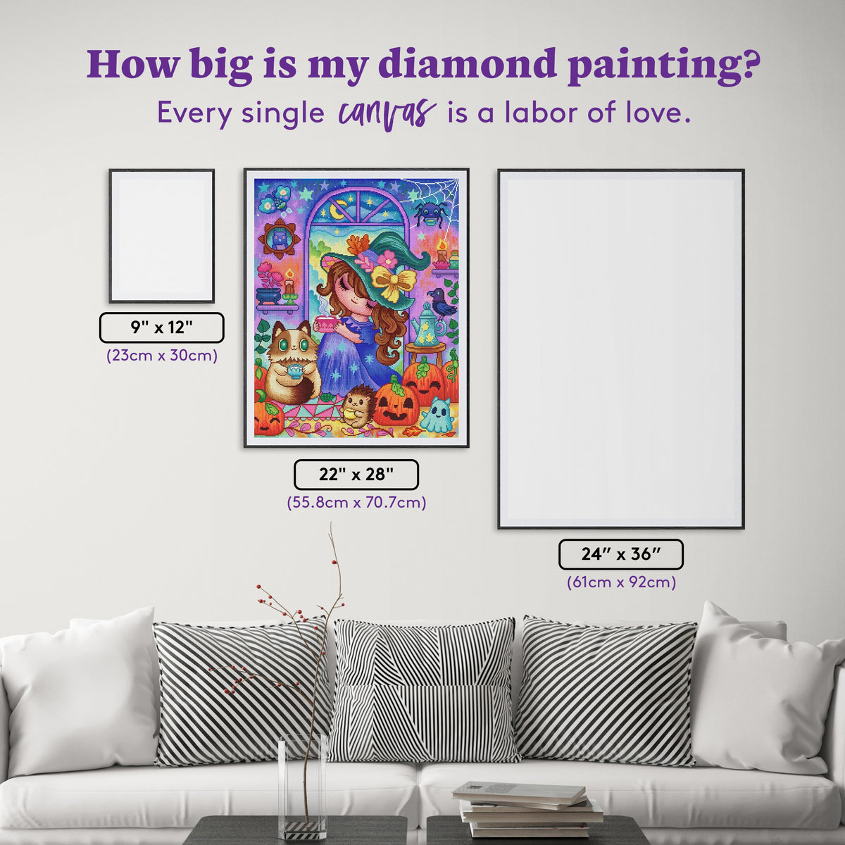 Diamond Painting Cozy Witch 22" x 28" (55.8cm x 70.7cm) / Square with 84 Colors including 2 ABs and 4 Fairy Dust Diamonds / 63,616