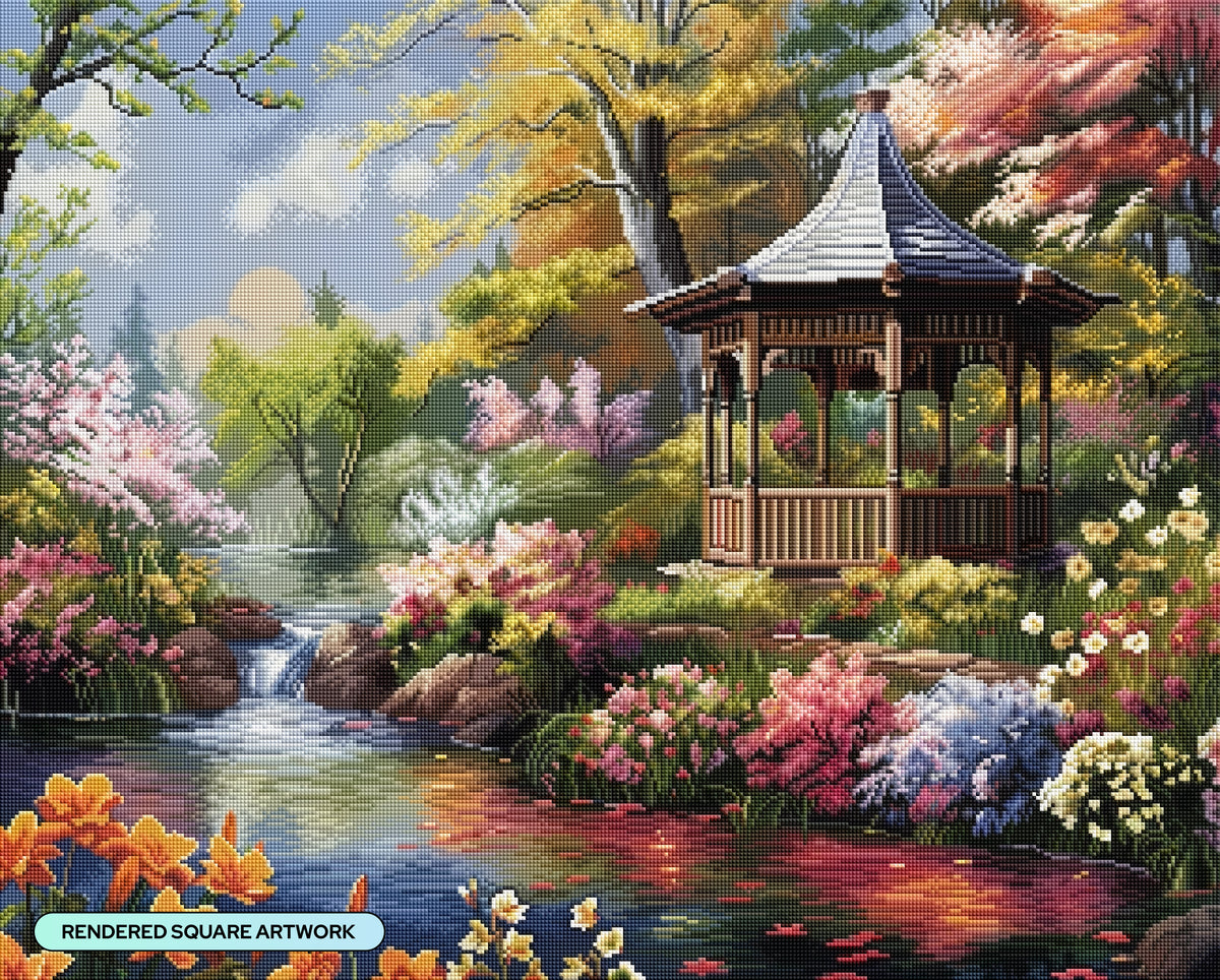 Diamond Painting Creekside Gazebo 31.9" x 25.6" (80.9cm x 65cm) / Square with 75 Colors including 3 ABs and 4 Fairy Dust Diamonds / 84,825