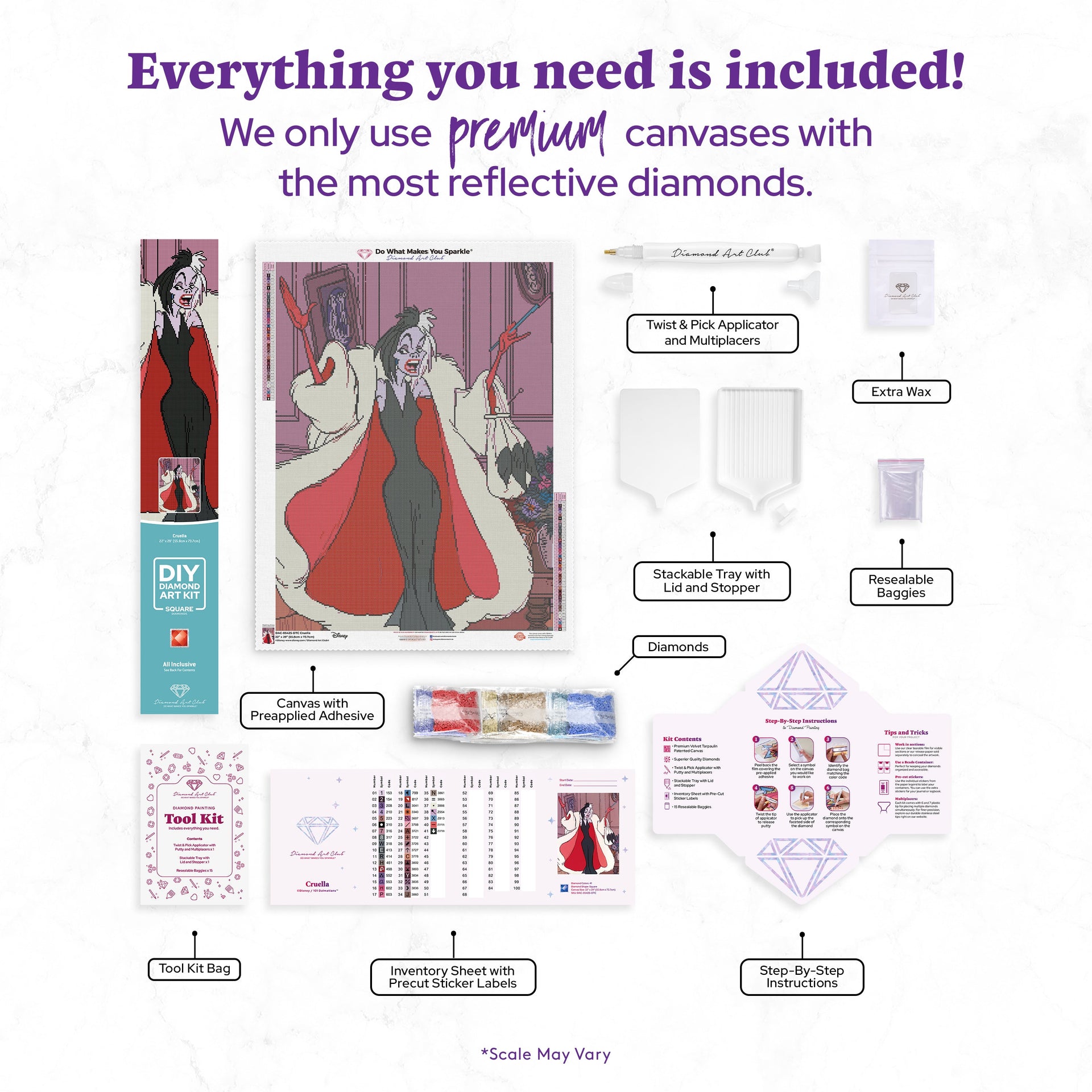 Diamond Painting Cruella 22" x 29" (55.8cm x 73.7cm) / Square with 41 Colors including 4 Fairy Dust Diamonds / 66,304