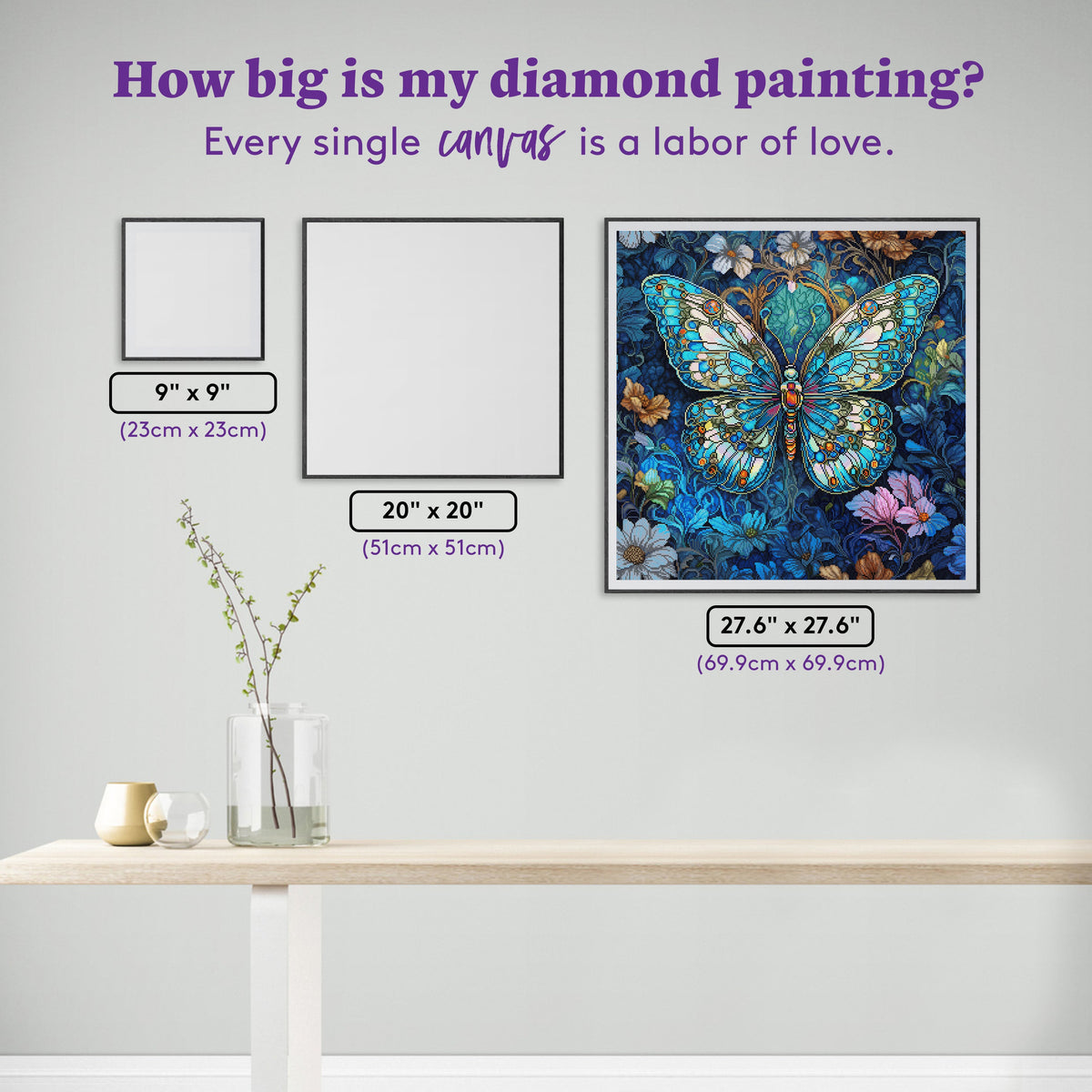Diamond Painting Crystal Blue Butterfly 27.6" x 27.6" (69.9cm x 69.9cm) / Square With 77 Colors Including 4 ABs and 4 Fairy Dust Diamonds / 78,961