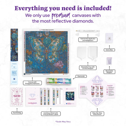 Diamond Painting Crystal Blue Butterfly 27.6" x 27.6" (69.9cm x 69.9cm) / Square With 77 Colors Including 4 ABs and 4 Fairy Dust Diamonds / 78,961